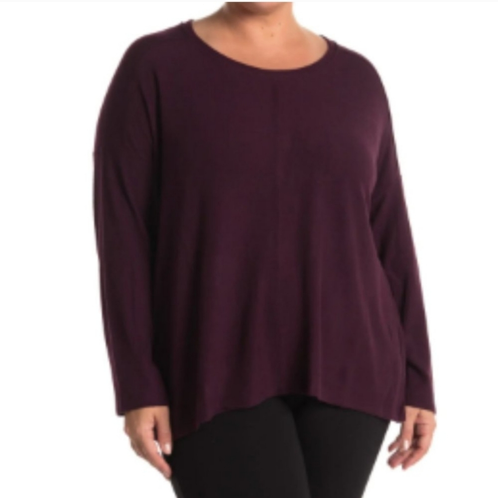 H BY BORDEAUX Seamed Brushed Hacci Sweater Rosewood Size Large Split Back